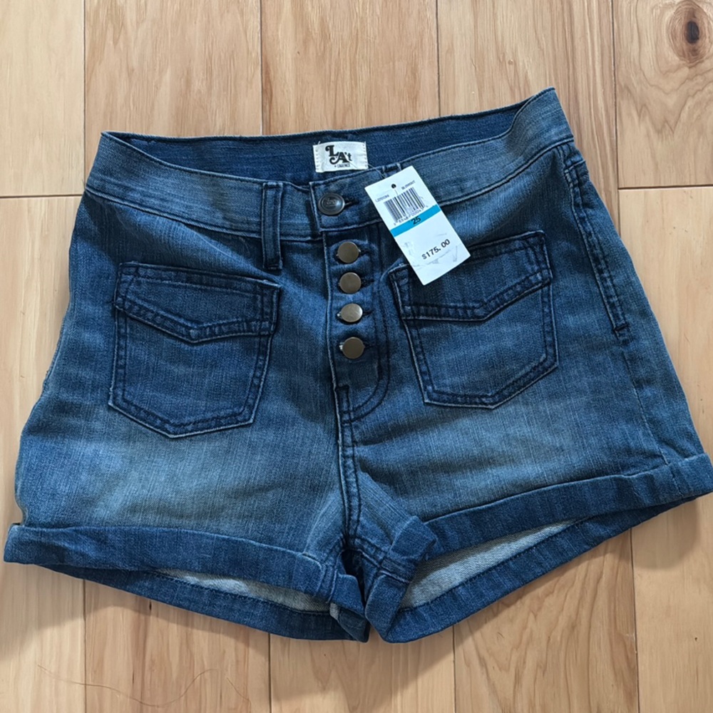 L’Agence Blue Elastic Denim Shorts